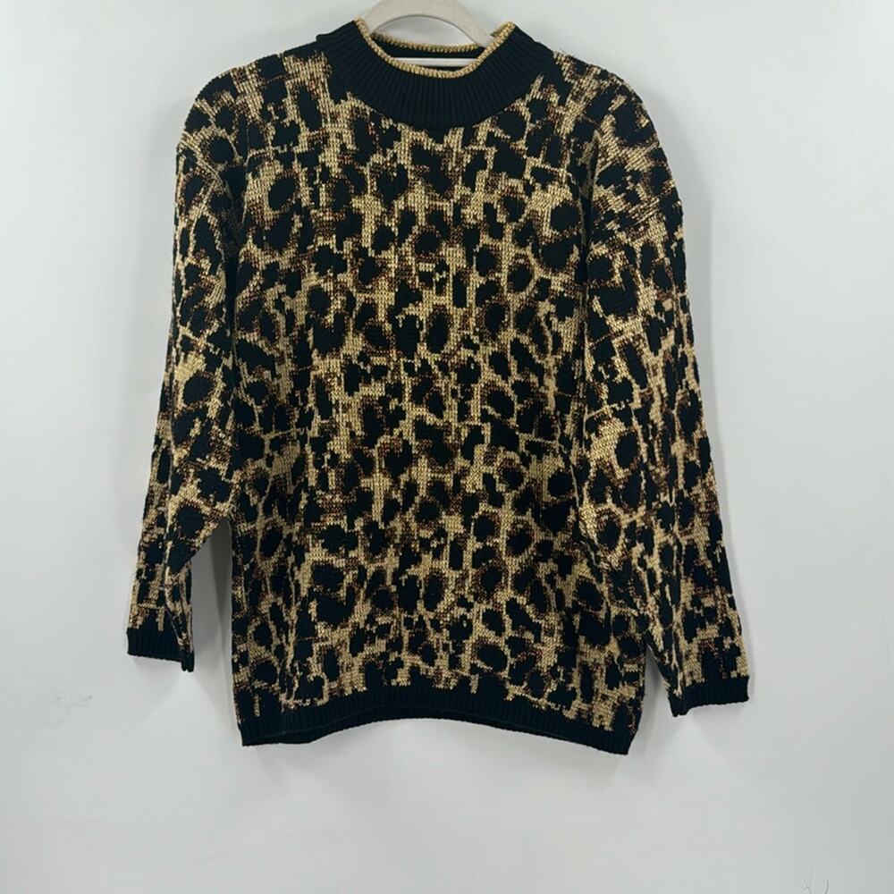 Vintage 80s Rose leopard print gold Sweater